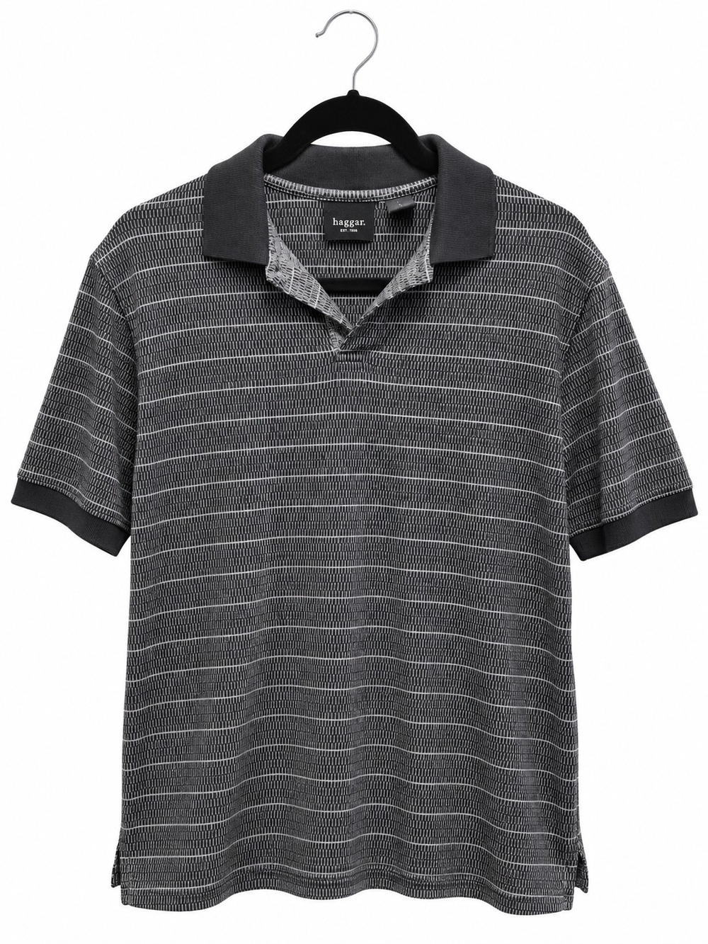 Haggar Men’s Black & Gray Patterned Polo Shirt – Size Large